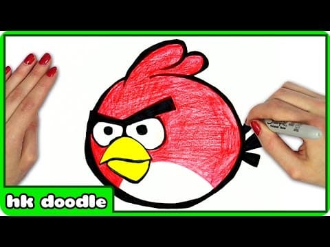 How to draw angry birds - easy red angry bird step by step drawing tutorial by hooplakidz doodle