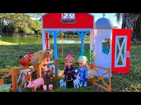 At the farm ! Elsa & Anna toddlers-Barbie-cute animals