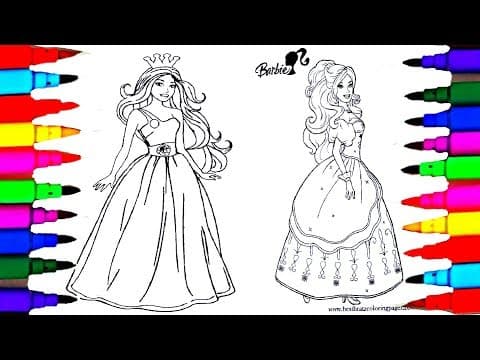 Learn colors by drawing pages coloring barbie princess coloring pages - disney barbie 2