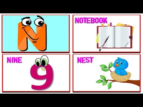 Kids learning - learn letter n - words from n - abc flashcards - kids a to z