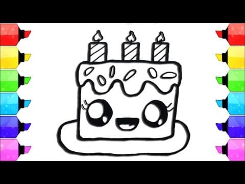 Let's Make a Cute Birthday Cake Together! Drawing, Painting and Coloring for Kids and Toddlers