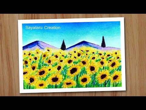 How to draw Sunflower field with oil pastels, Oil Pastel drawing for Beginners