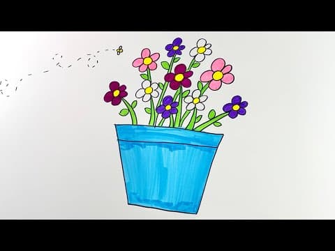 How to draw a pot of spring flowers for kids