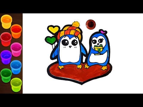 How to draw cute penguin couple step by step for kids - basic drawings