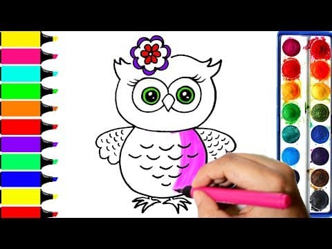 Owl coloring pages - art colors for beginners - draw owl with flower coloring book