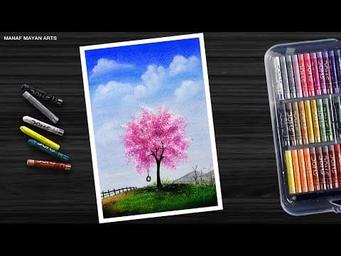How to draw Cherry Blossom tree drawing Easy & Beautiful / Drawing for Beginners / Oil pastel #314