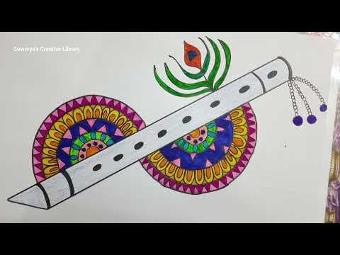 Mandala Krishna flute drawing | Easy krishna flute Mandala art @Sowmya's Creative Library/#trending