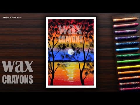 Simple Sunset Scenery Drawing With Wax Crayons