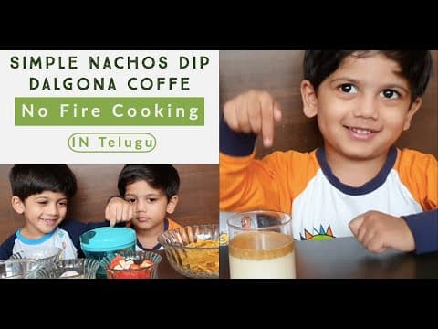 TELUGU | Kids Cooking Nachos Dip and Dalgona Coffee for Grandmother | No Fire Cooking recipe