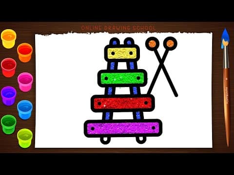 How to draw easy xylophone - step by step drawing for kids - drawings for kids