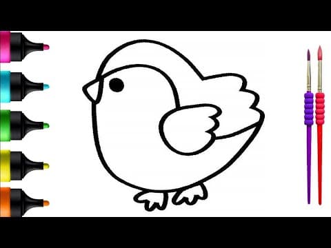 Cute Bird Drawing, Painting and Coloring for Kids and Toddlers