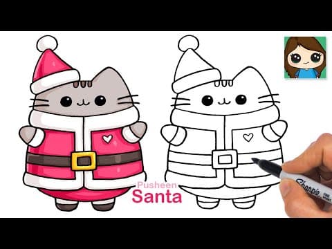 How to Draw Santa Pusheen Cat | Christmas Holiday Art - YouTube