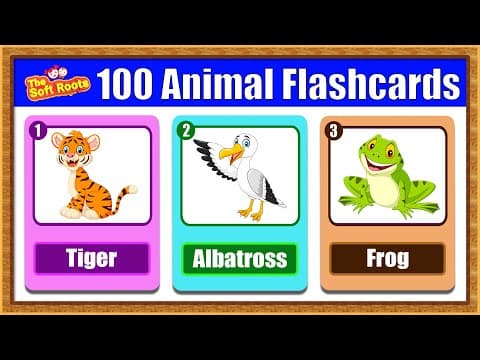 100 animals flashcards - animals names and sounds - kids learning animals
