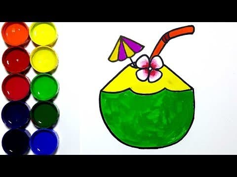 Draw and paint coconut drink for children  -  Lesson 180