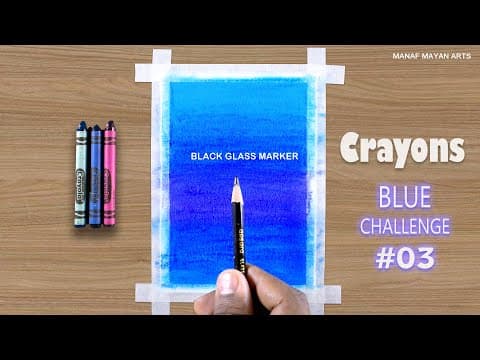 Blue Challenge #03 Beautiful Moon Flower Tree / Easy Drawing for Beginners / with Crayons / #293