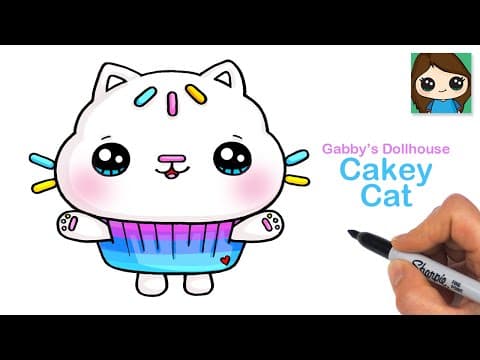 How to Draw a Cupcake Cat | Cakey Cat Gabby's Dollhouse - YouTube
