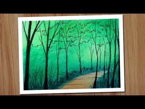 How to draw forest scenery with oil pastels, Oil pastel drawing for beginners