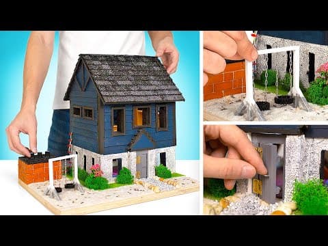 Two-storey house from wood and mini bricks