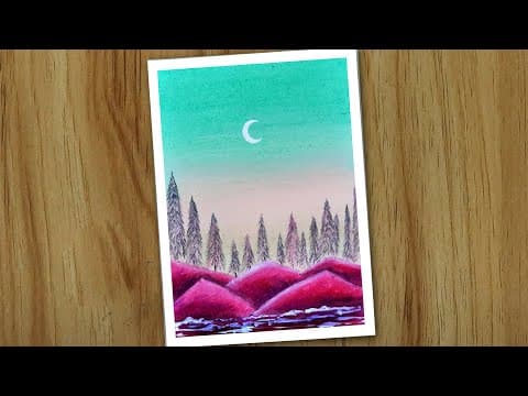 How to draw Scenery of Mountain, Easy oil pastel drawing for beginners