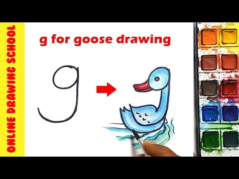 letters G into Goose drawing - draw a Duck for children easy - Lesson 153