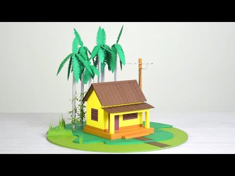 Morning in the village house - Making a beautiful paper house with trees