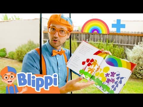 Blippi learns colors of the rainbow with the penguins love colors book