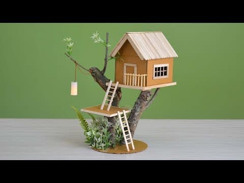 Wow! a house on a tree | making a small cardboard house with light