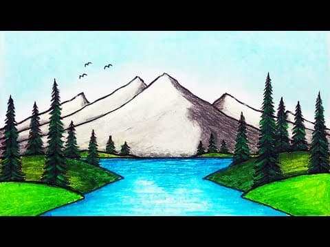 How to Draw Beautiful Mountain Lake | Easy Scenery Drawing