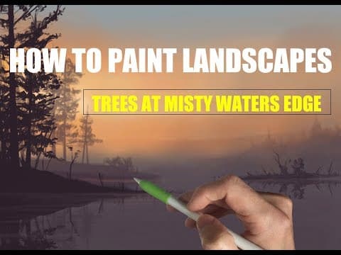 How to paint landscapes made easy - trees at waters edge - painting tutorial ipad pro - apple pencil