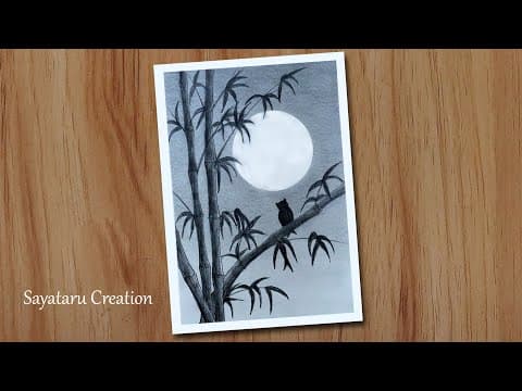How to draw moonlight night for beginners with pencil, Pencil drawing for beginners