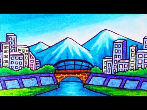 Drawing City Scenery With Oil Pastel | How To Draw Easy Scenery
