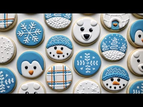 Decorating 9 winter-themed cookies with royal icing