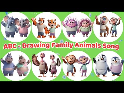 ABC Animal Family Drawing Song πΎ Daddy Mommy Baby Sounds π΅ 3D Cute Animals Learn Alphabet Kids