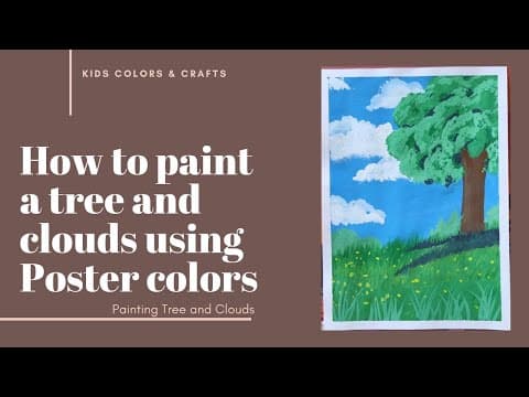 How To Paint A Tree and Clouds Using Poster Colors // Poster colors painting for Beginners//