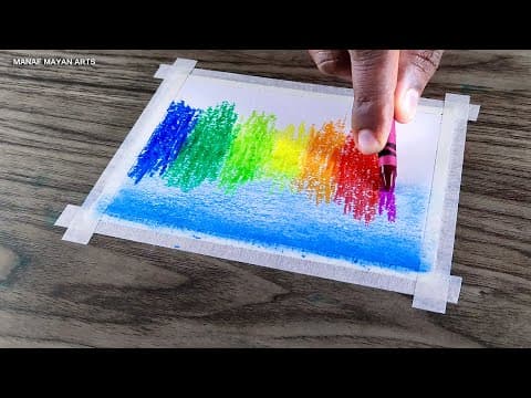 How to Draw Rainbow Lake View / Drawing for Beginners / with Crayons / #284