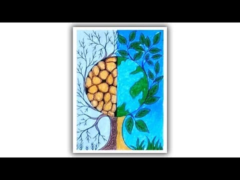 How to draw Save Trees with oil pastels, Drawing of nature