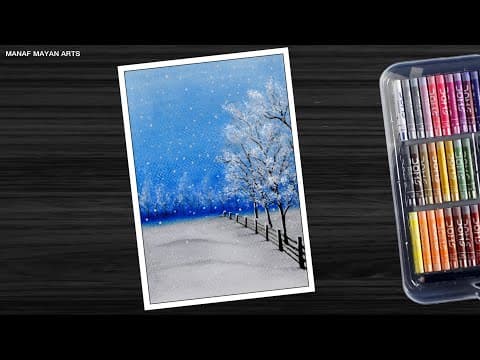 How to draw easy Snowy Landscape / Drawing for Beginners / Oil pastel #316