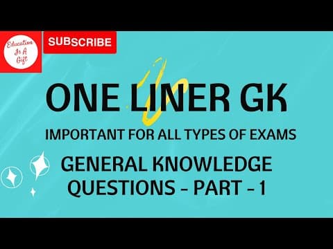 One Liner GK In English Part 1
