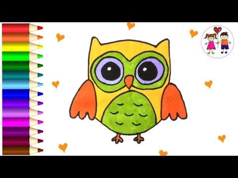 How to draw a cute cartoon owl for kids - coloring pages for children