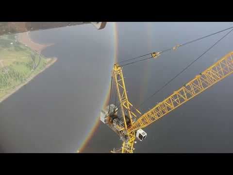A full circle rainbow as seen from a construction crane