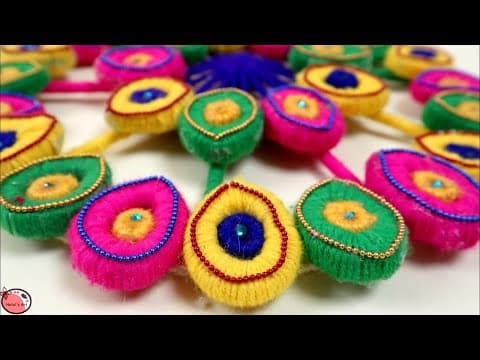 Circle wall art - colorful wall hanging decoration idea - woolen craft - best out of waste
