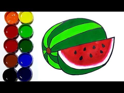 how to draw and paint Watermelon learn colors and painting for children -  Lesson 183