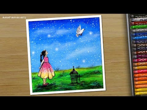 How to draw bird got freedom from the cage / for beginners with oil Pastels | Step by Step #229