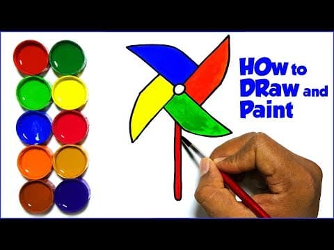 Draw and paint colorful Pinwheels Windmills - Lesson 169