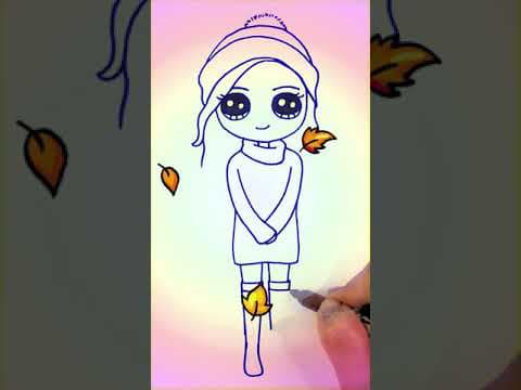 Autumn is here and leaves are falling! drawing a cute girl