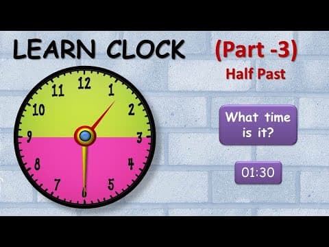 Learn Clock For Kids, Telling Clock Time, Clock Time In English, Time For Kids, Half Past Clock.