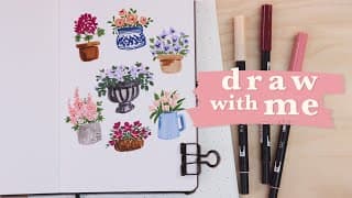 How To Draw Flowers With Brush Pens | Cute Potted Plants