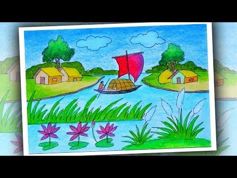 How to Draw Scenery of Village, Autumn Season Scenery Drawing, Easy Drawing