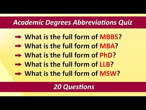 Academic Degrees Abbreviations Quiz | India | 20 Questions | Higher Education in India
