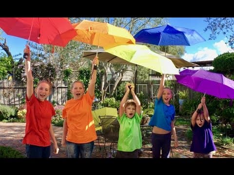 Learn English Colors Rainbow Umbrellas It's Raining Water Balloons